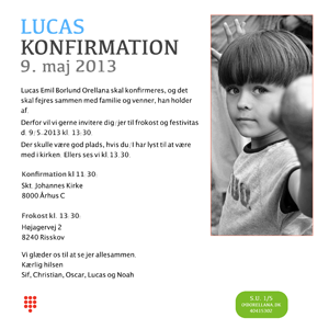 Lucas konfirmation indbydelse